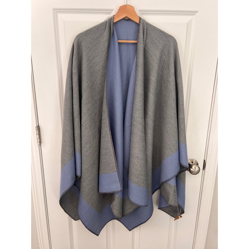 Demdaco Reversible Open Front Poncho Wrap Gray Blue One Size NWT